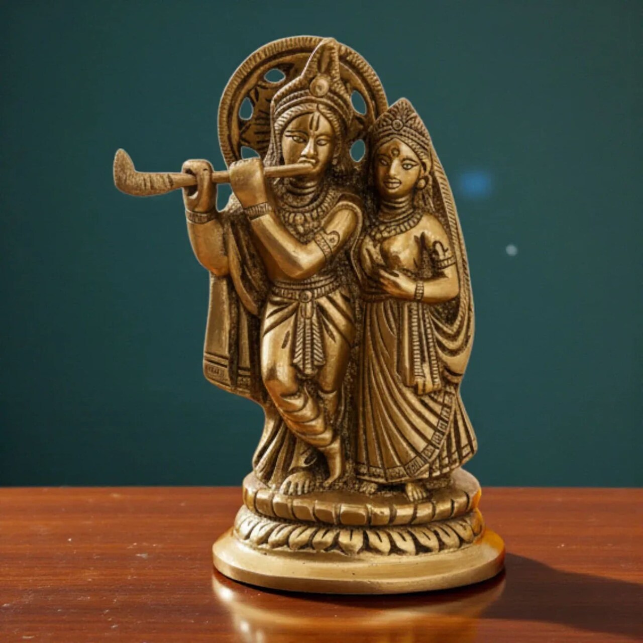 Brass Radha Krishna Statue Hindu God Religious Lord Krishna with Radha Rani Murti Idol - Sculpture for Home Temple Mandir Pooja Decor - Decorative Showpiece Housewarming Gift (5.5 Inches)